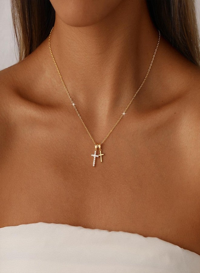 Amicon Gold Cross Necklace for Women Dainty 14K Gold Plated Double Cross Pendant Necklace Simple Charm Cross Necklaces Faith Trendy Jewelry Gifts - Image 2